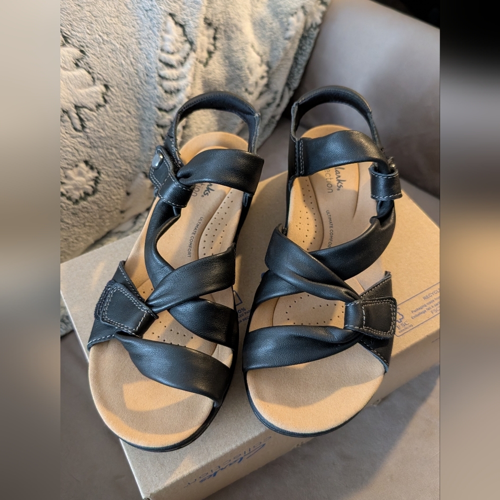 Clarks Black Leather Sandals
